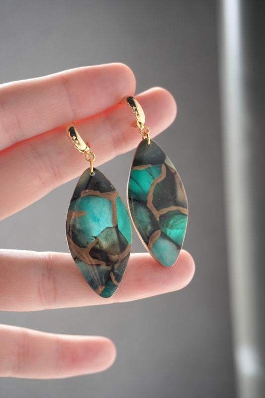 Turquoise & Gold Vein - Half Hoop Stud